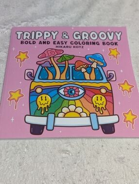 Trippy & Groovy Coloring Book Bold Easy Psychedelic Art 8.5” New
